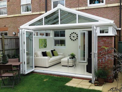 Gable conservatory with bifold doors